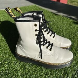 Dr. Doc Martens Zavala Combat‎ Boots Womens 6 White Leather Lace Up Gorpcore
